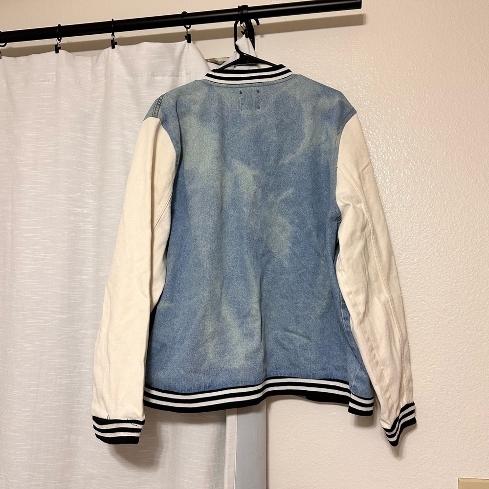 Boohooman mens varsity denim bomber jacket - Picture 5 of 5